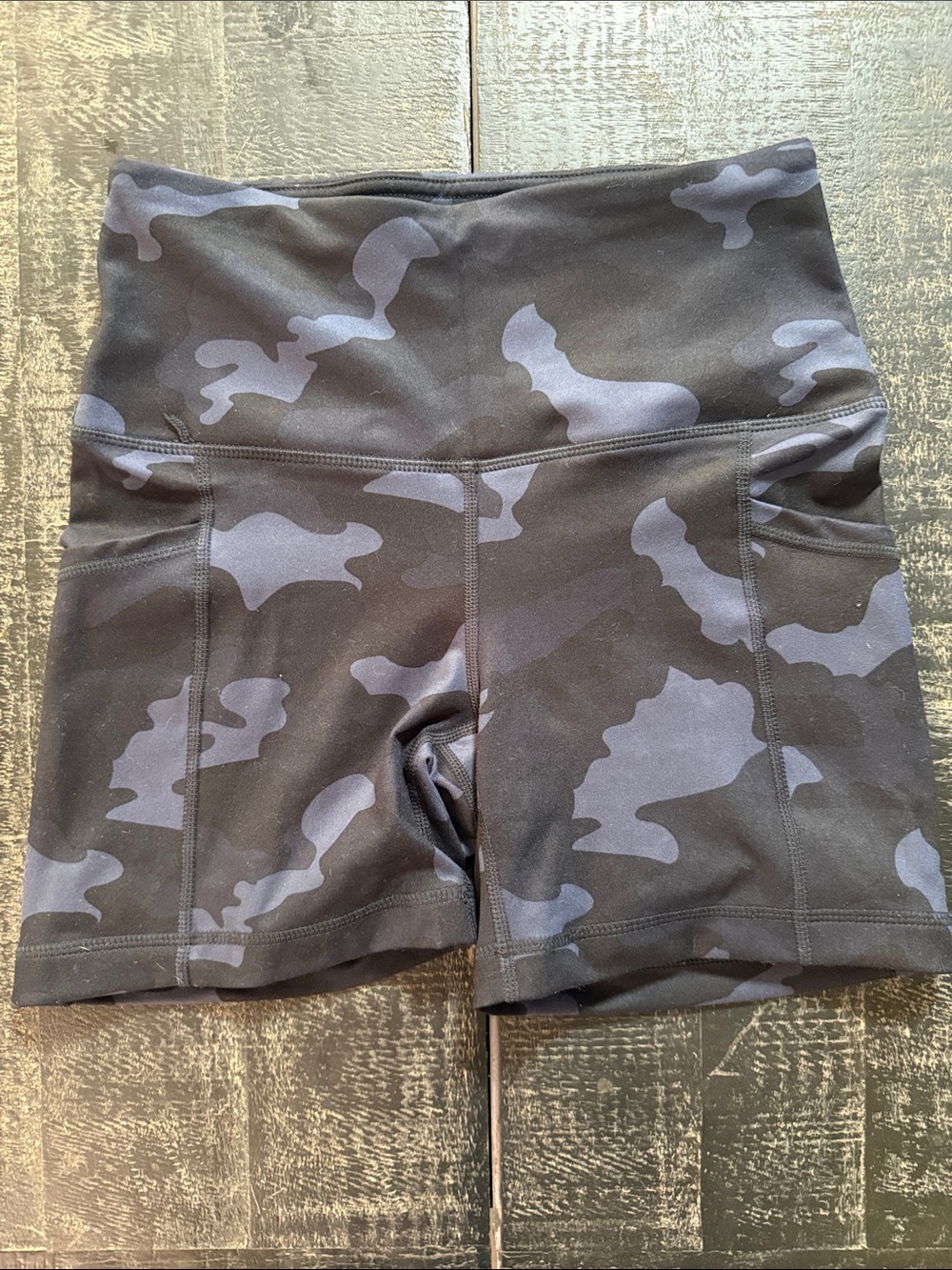 Yogalicious Black and Gray Camo High-Rise Bike Shorts